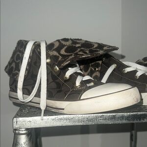 Coach Brown Logo High-Top Sneakers with White Accents